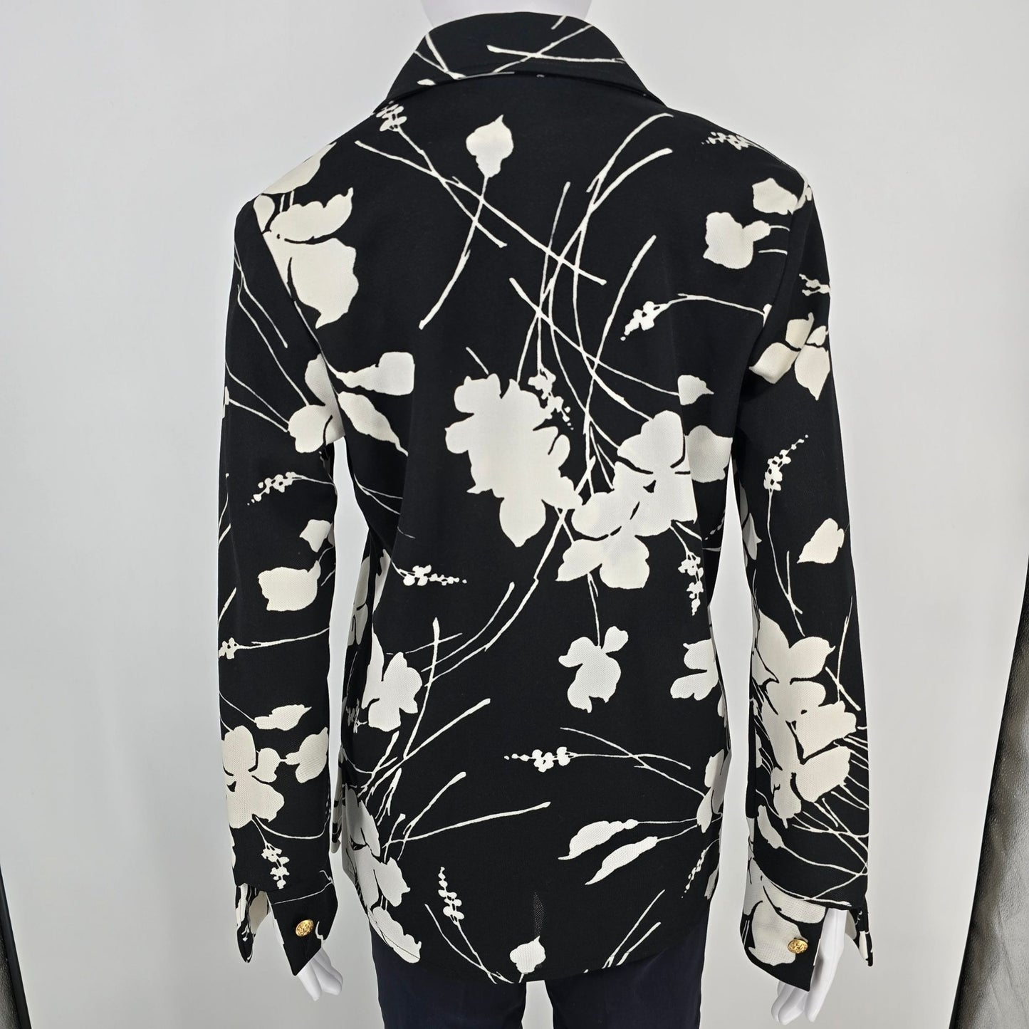 Vintage 1990s Floral Black & White Shirt Jacket & Shell Top Two-Piece Set (M/L)