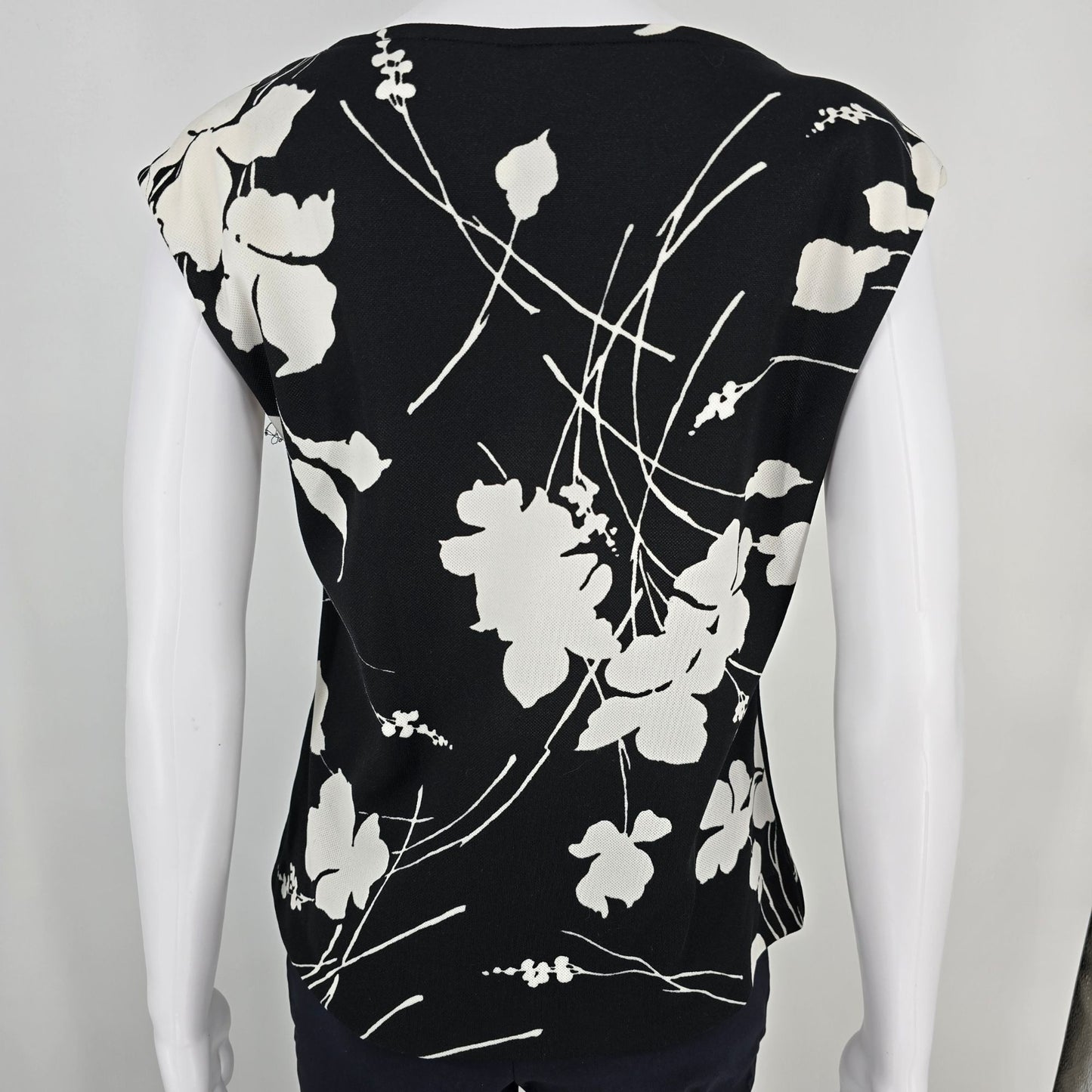 Vintage 1990s Floral Black & White Shirt Jacket & Shell Top Two-Piece Set (M/L)