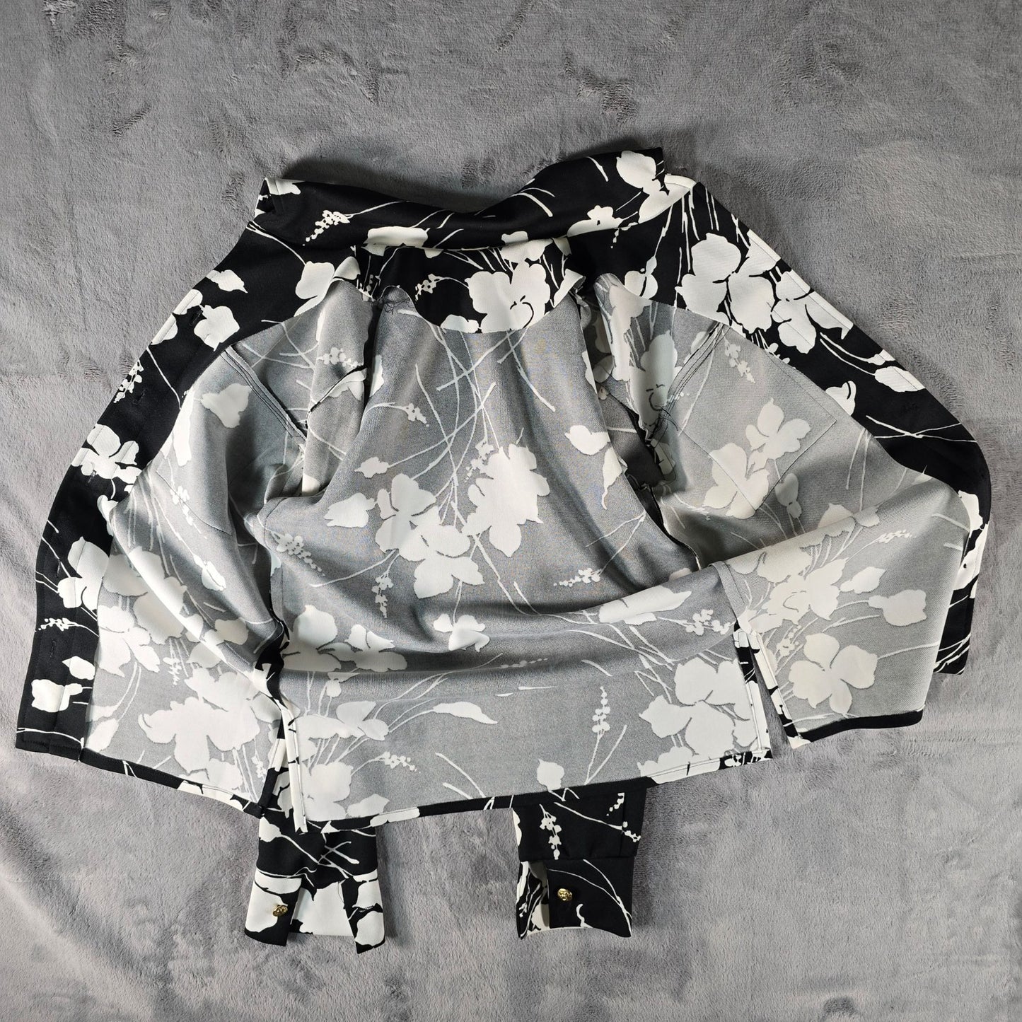 Vintage 1990s Floral Black & White Shirt Jacket & Shell Top Two-Piece Set (M/L)