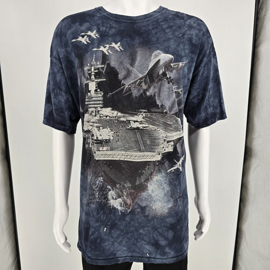 2010s The Mountain Blue Tie-Dye Fighter Jet Aircraft Carrier T-Shirt (2XL)