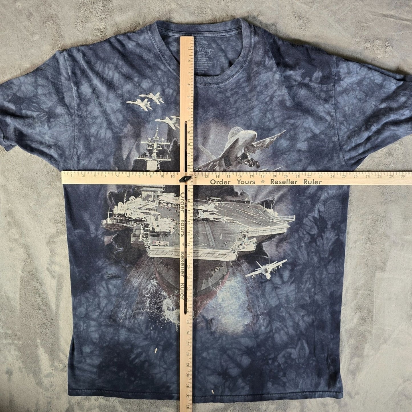 2010s The Mountain Blue Tie-Dye Fighter Jet Aircraft Carrier T-Shirt (2XL)