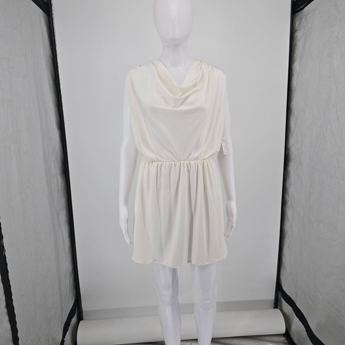 Vintage 1980s Made in USA Cowl Neck Sleeveless Blouson Mini Dress (Size 10/M)