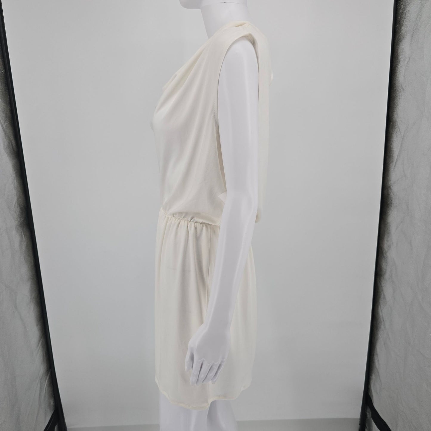 Vintage 1980s Made in USA Cowl Neck Sleeveless Blouson Mini Dress (Size 10/M)