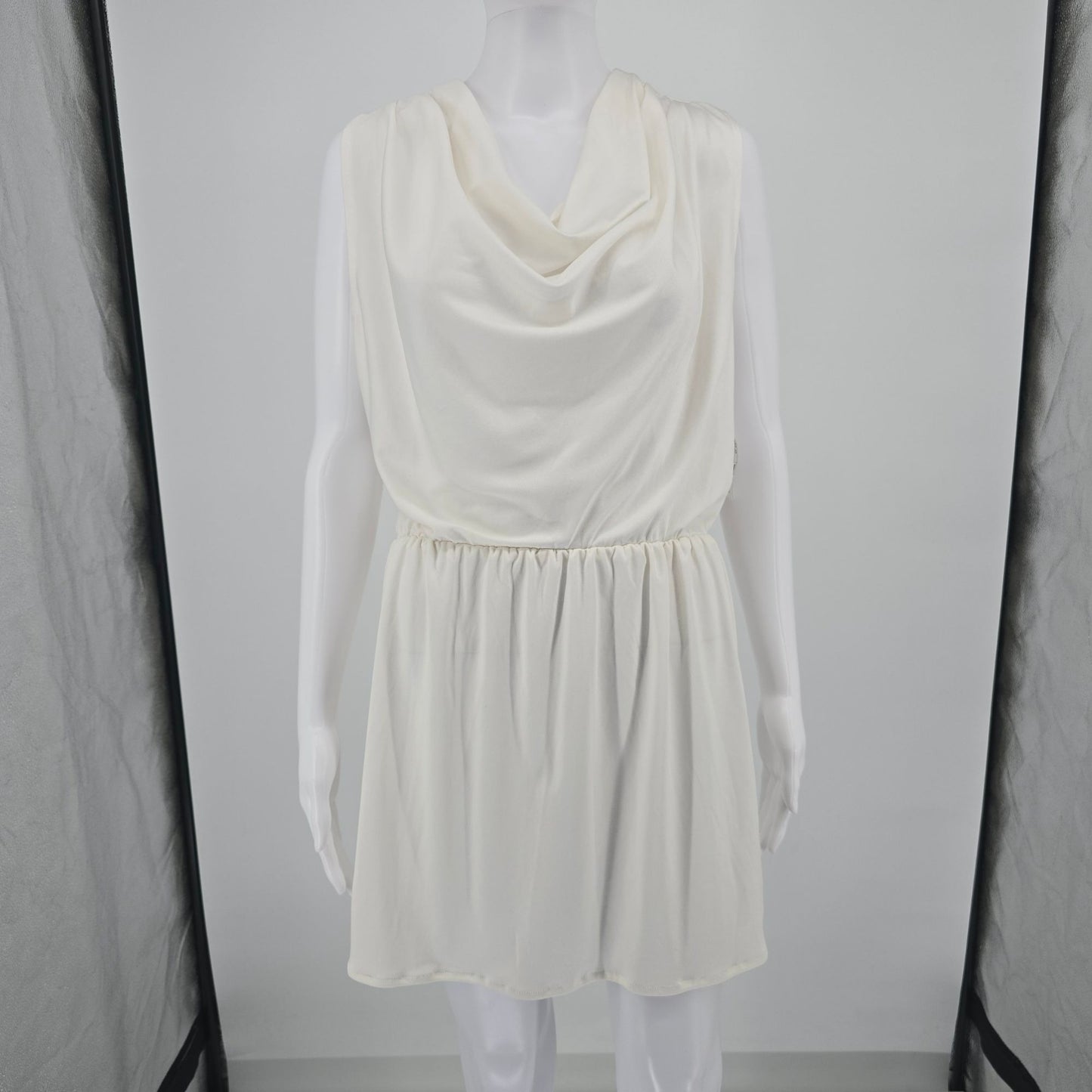 Vintage 1980s Made in USA Cowl Neck Sleeveless Blouson Mini Dress (Size 10/M)