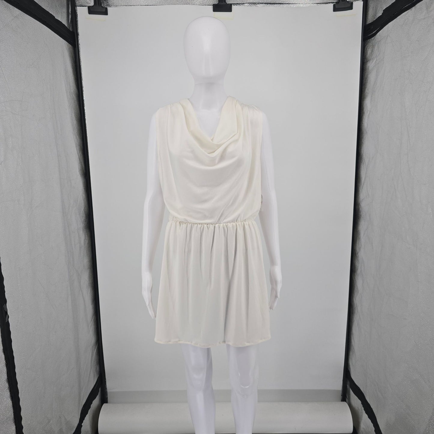 Vintage 1980s Made in USA Cowl Neck Sleeveless Blouson Mini Dress (Size 10/M)