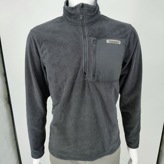 Timberland Mens Black and Gray Quarter Zip Fleece Pullover Jacket (Medium)