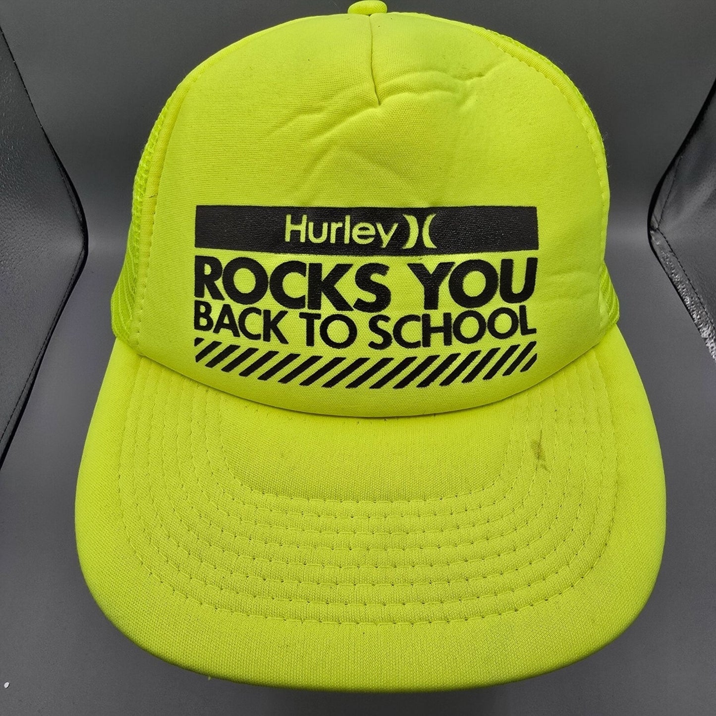 Distressed Hurley Rocks You Back To School Concert 2010 Neon Yellow Trucker Hat