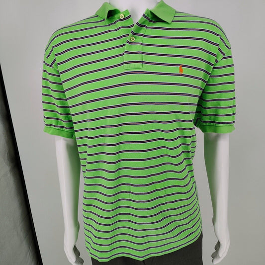 Polo by Ralph Lauren Y2K Green and Orange Striped Polo Orange Pony Logo (XXL)