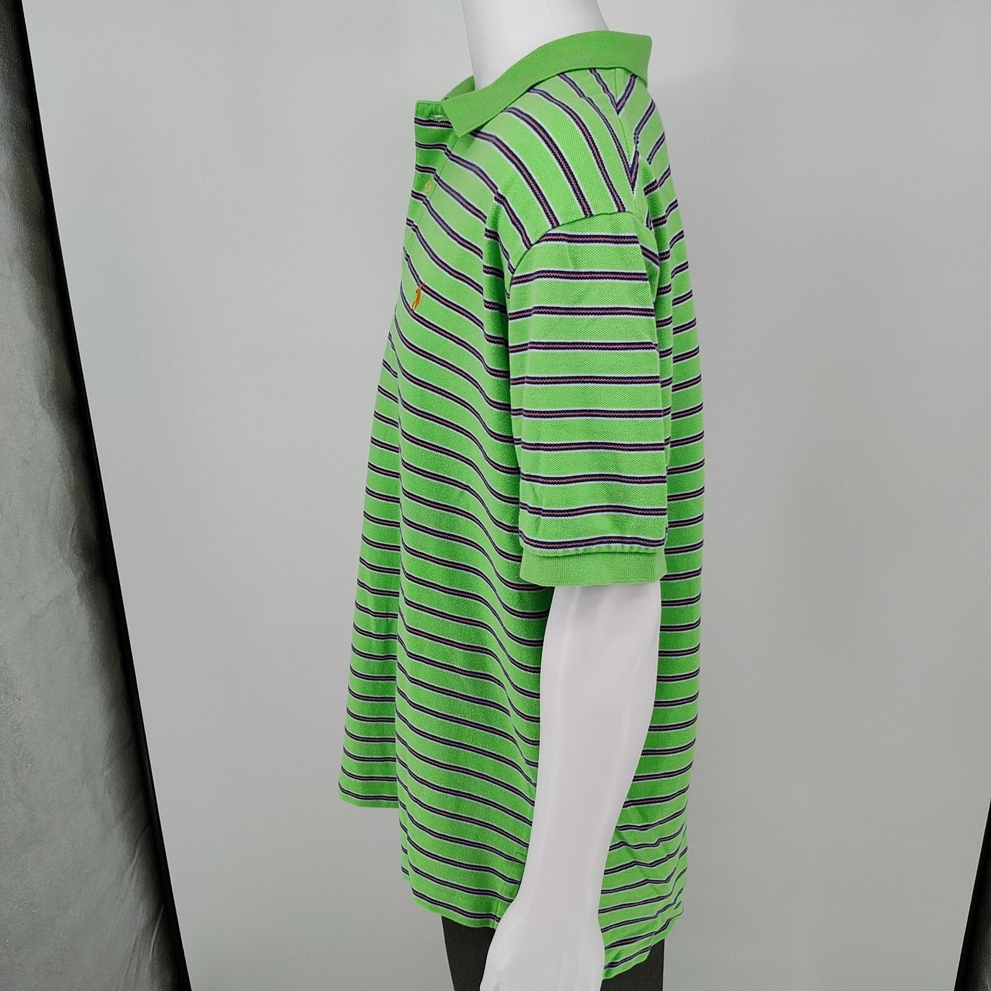 Polo by Ralph Lauren Y2K Green and Orange Striped Polo Orange Pony Logo (XXL)