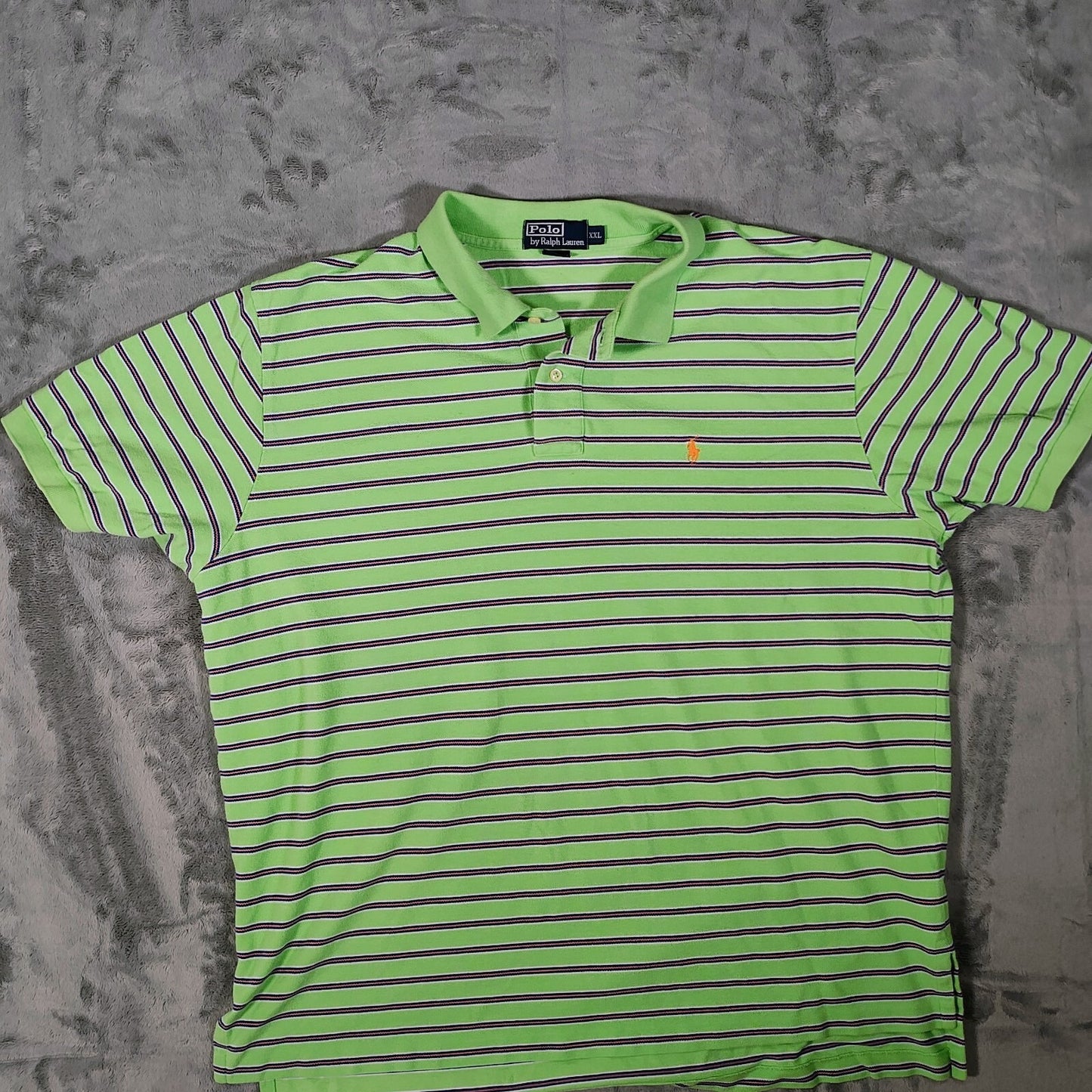 Polo by Ralph Lauren Y2K Green and Orange Striped Polo Orange Pony Logo (XXL)
