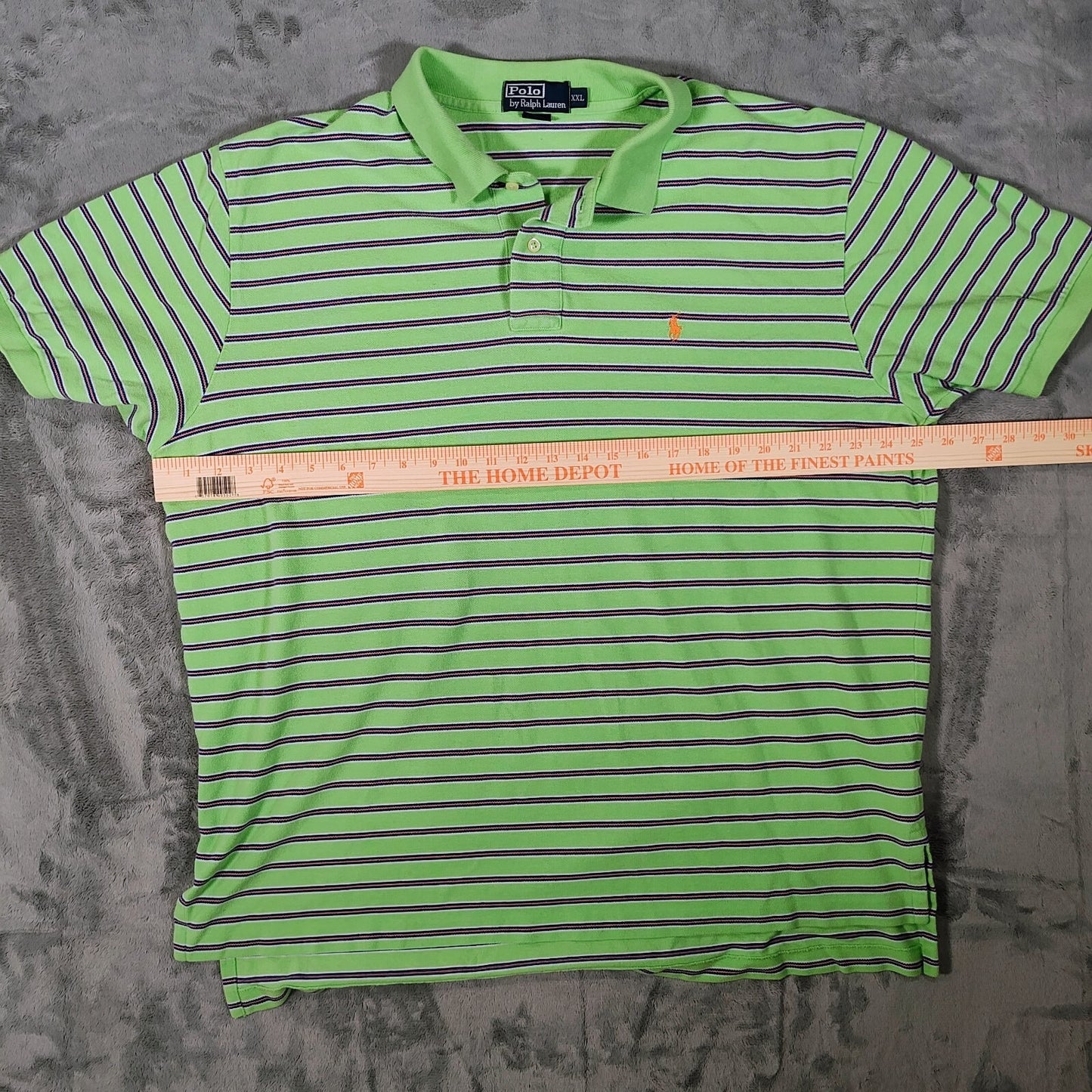 Polo by Ralph Lauren Y2K Green and Orange Striped Polo Orange Pony Logo (XXL)