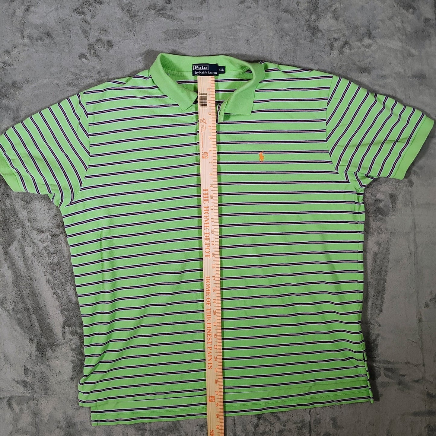 Polo by Ralph Lauren Y2K Green and Orange Striped Polo Orange Pony Logo (XXL)