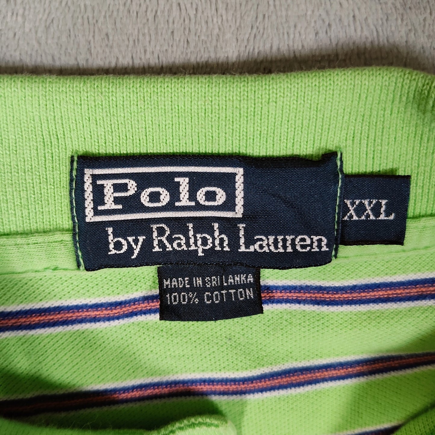 Polo by Ralph Lauren Y2K Green and Orange Striped Polo Orange Pony Logo (XXL)