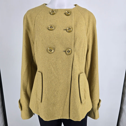 2010s Mossimo Women's Wool-Blend Mustard Green Double-Breasted Short Coat (M)