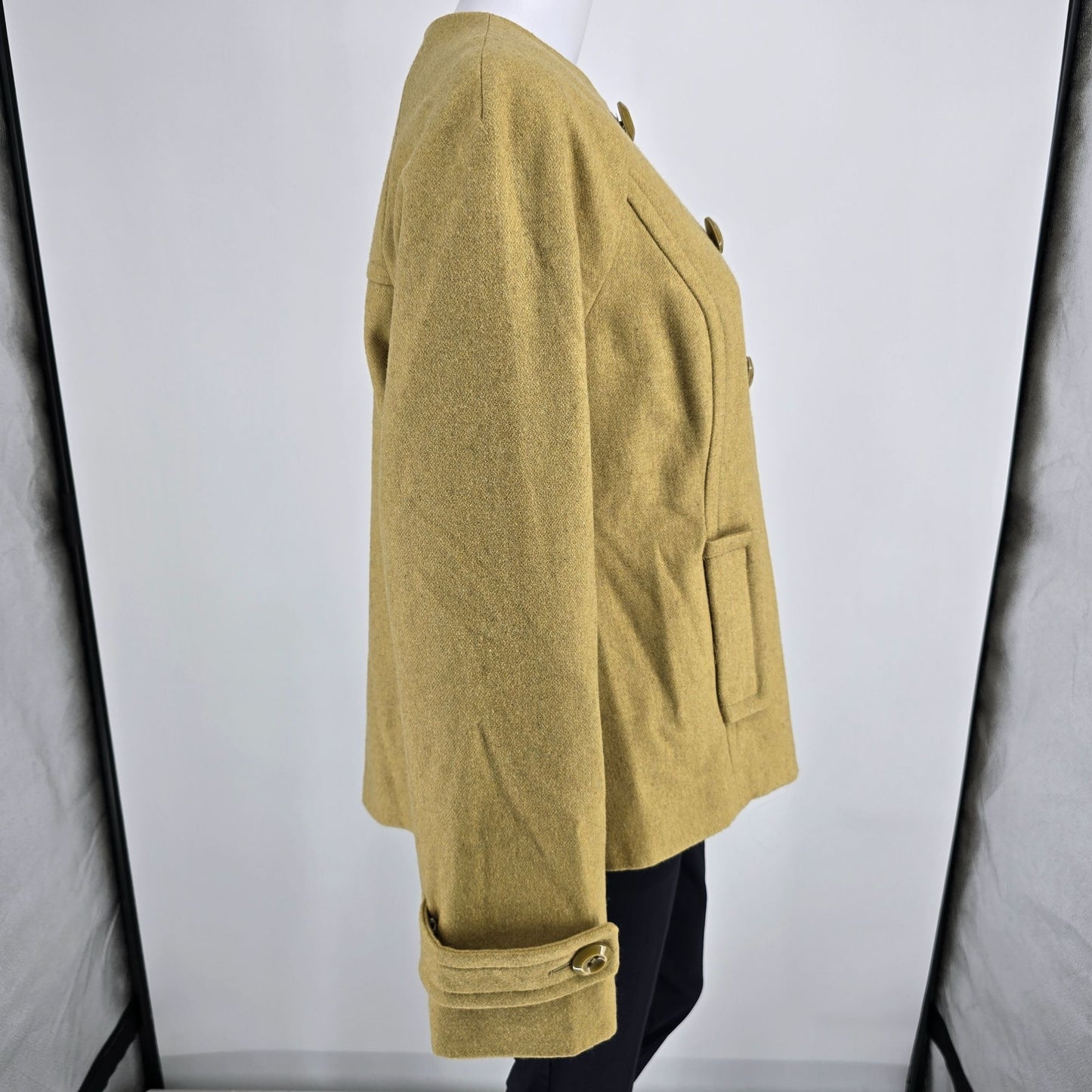 2010s Mossimo Women's Wool-Blend Mustard Green Double-Breasted Short Coat (M)