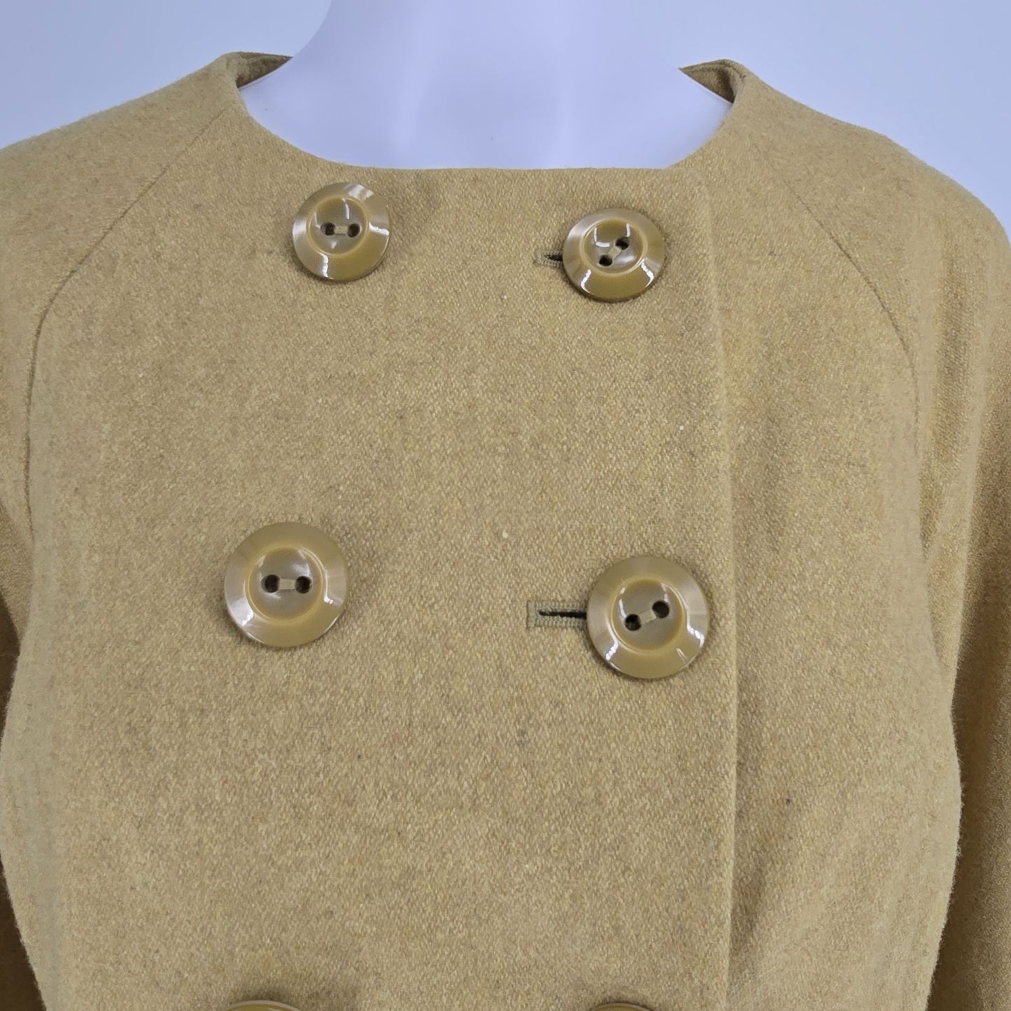 2010s Mossimo Women's Wool-Blend Mustard Green Double-Breasted Short Coat (M)