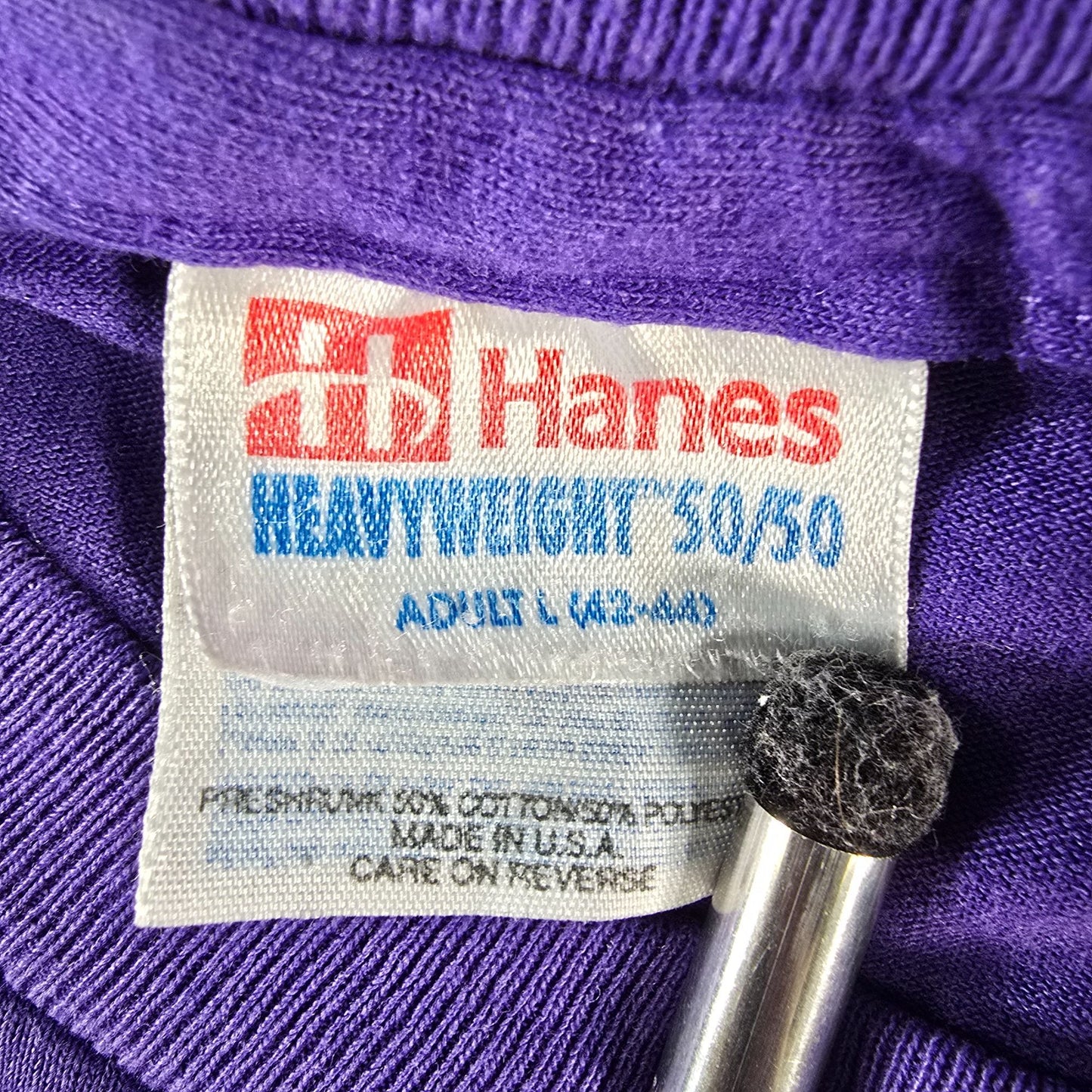 Vintage 1995 Hanes Purple DIY Cropped "Be A Hero" Brentwood T-Shirt (L)