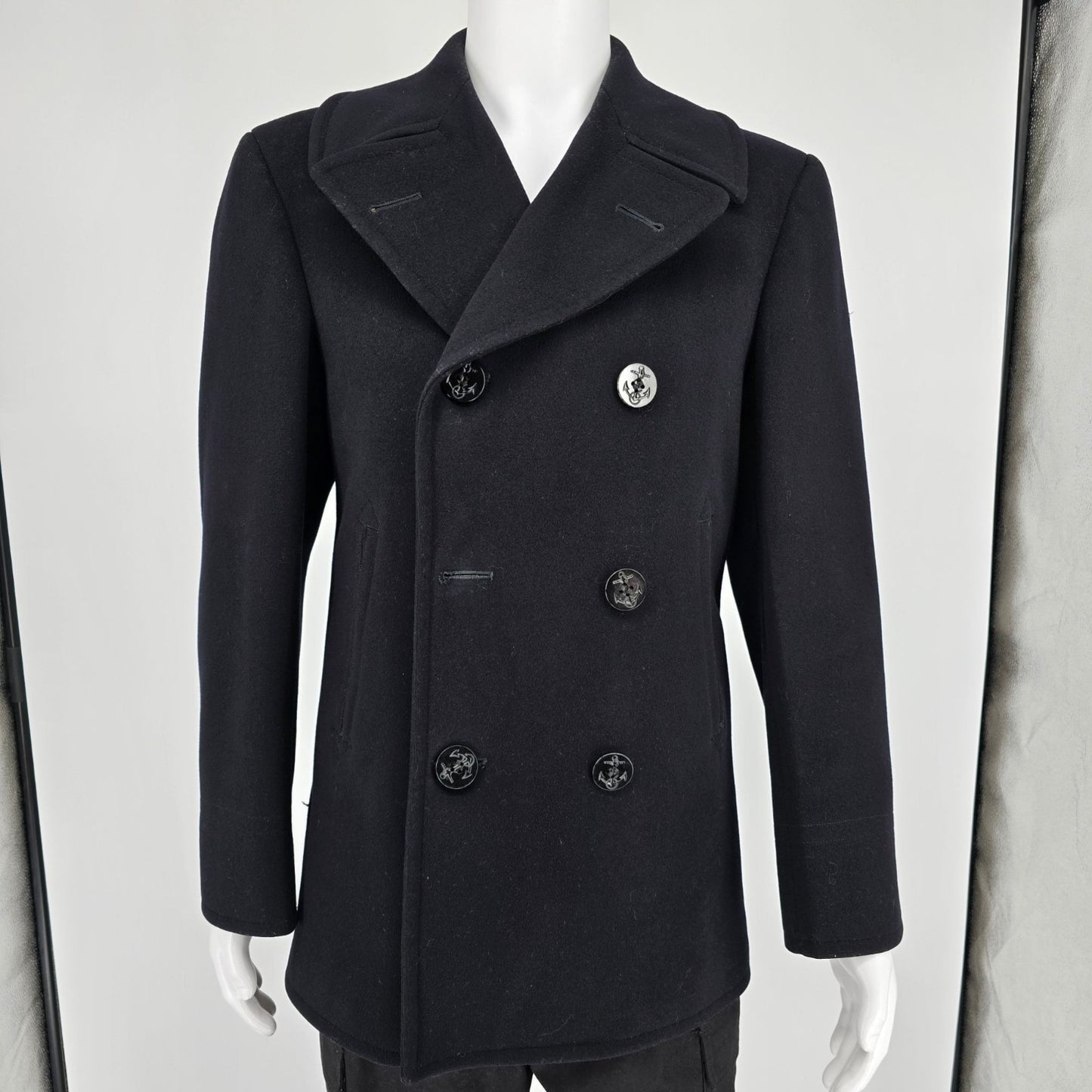 Vintage 1962 U.S. Navy Midnight Blue Double-Breasted Melton Wool Peacoat (S)
