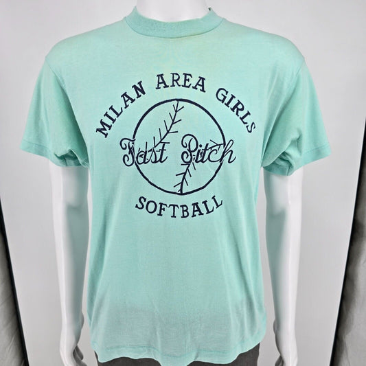 Vintage 1980s Screen Stars Milan Area Girls Fast Pitch Softball T-Shirt (M)