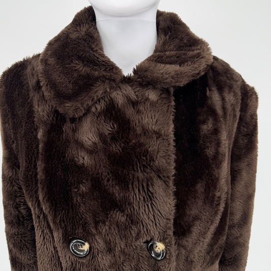 Vintage 1960s Women's Brown Faux Fur Teddy Bear Double-Breasted Coat (M)