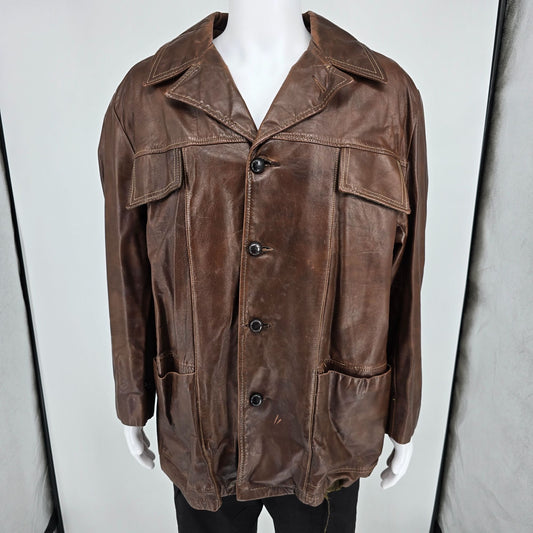 Vintage 1970s di Firenze for David Allan Brown Leather Car Coat (XL) *Flaw