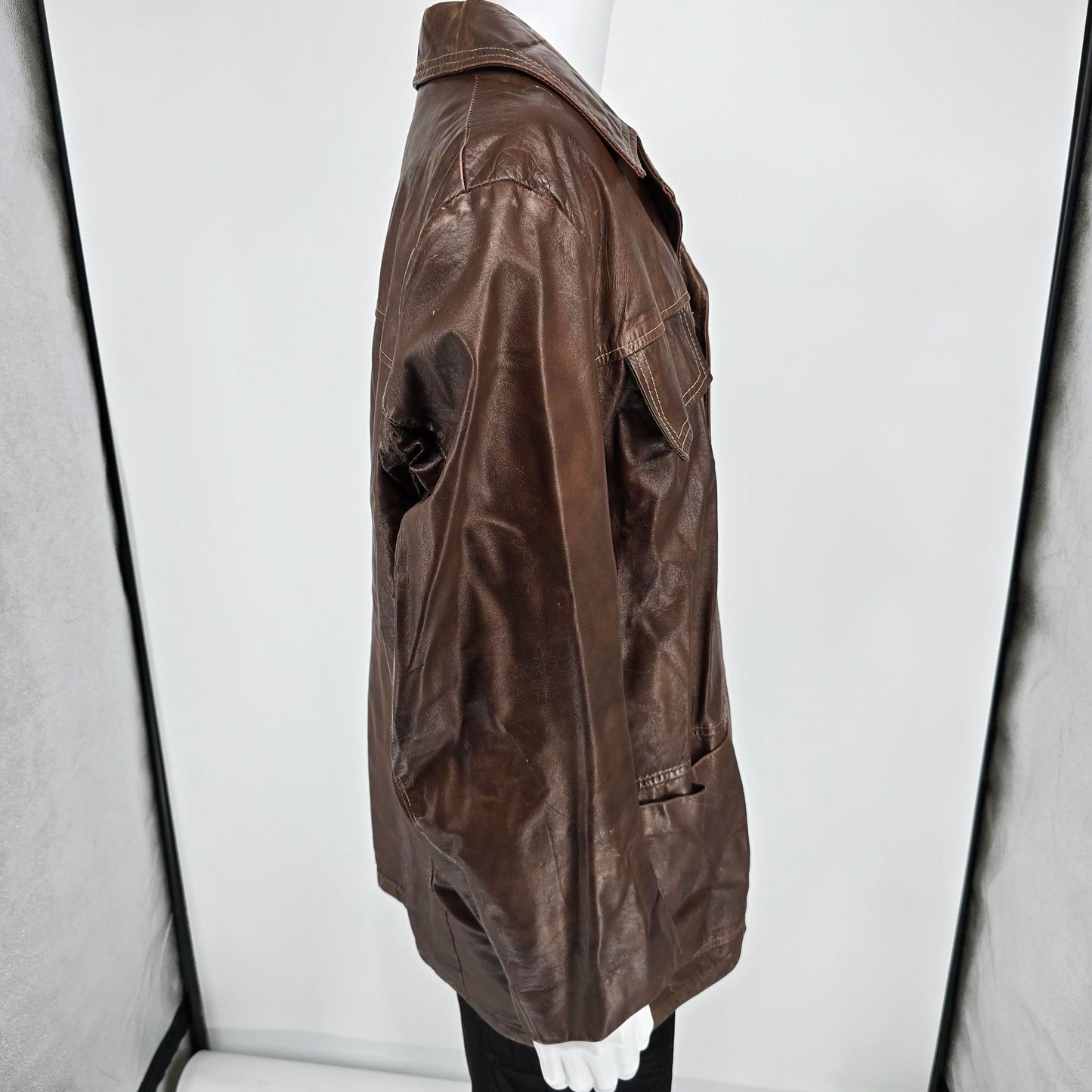 Vintage 1970s di Firenze for David Allan Brown Leather Car Coat (XL) *Flaw