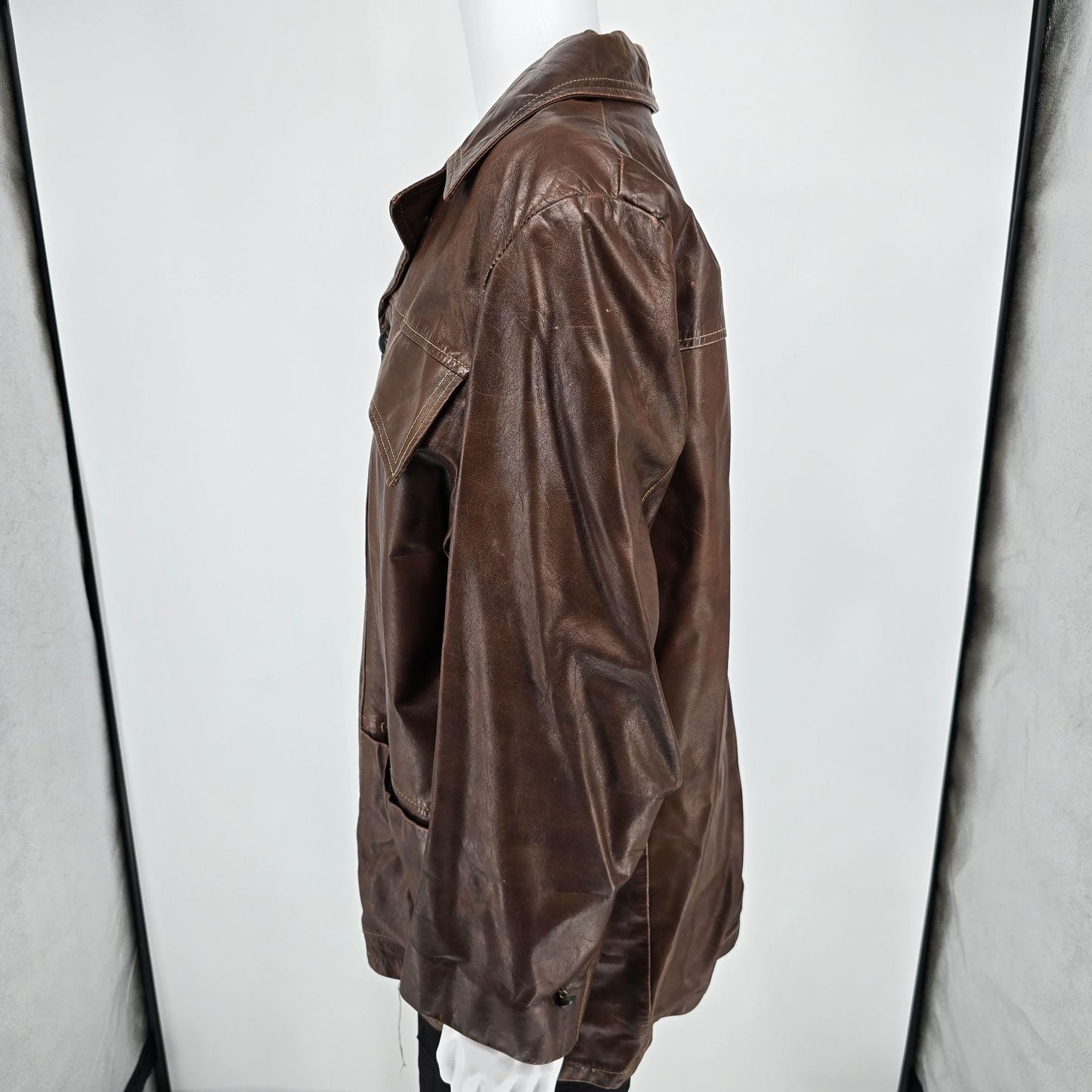 Vintage 1970s di Firenze for David Allan Brown Leather Car Coat (XL) *Flaw