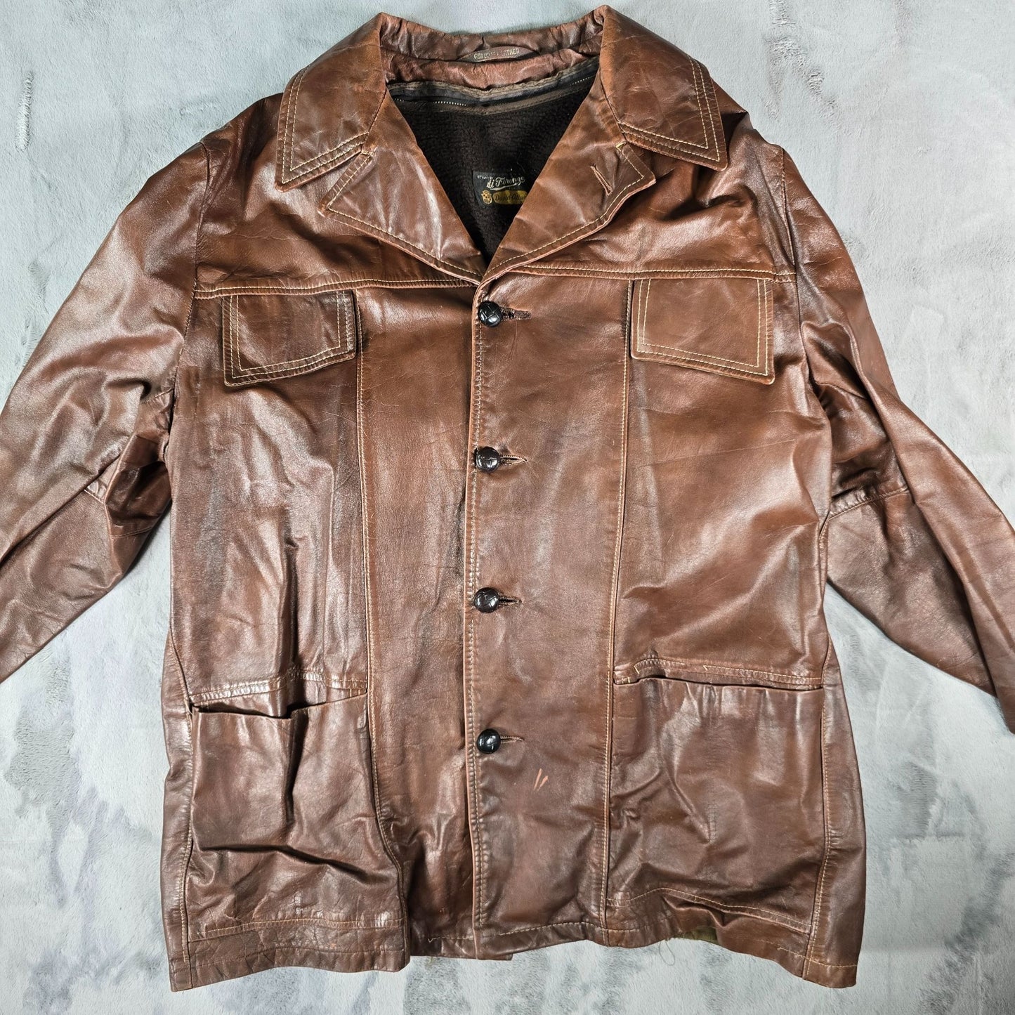 Vintage 1970s di Firenze for David Allan Brown Leather Car Coat (XL) *Flaw