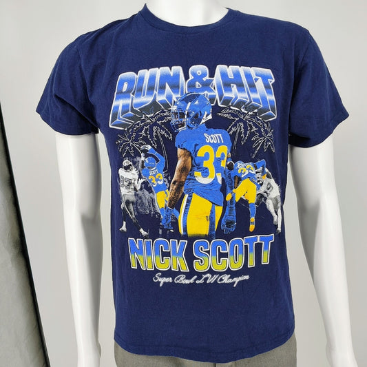 Run & Hit Nick Scott Super Bowl LVI Champion Rams Navy Graphic T-Shirt (Youth L)