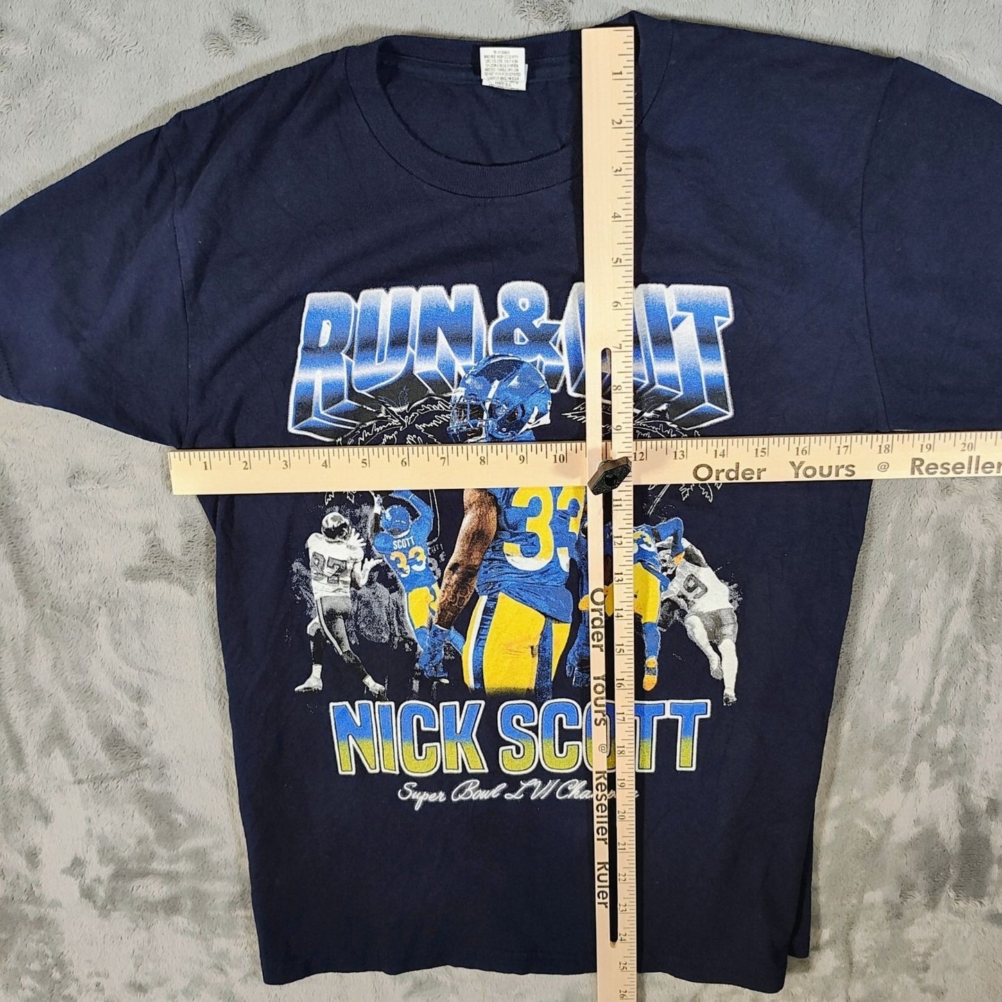 Run & Hit Nick Scott Super Bowl LVI Champion Rams Navy Graphic T-Shirt (Youth L)