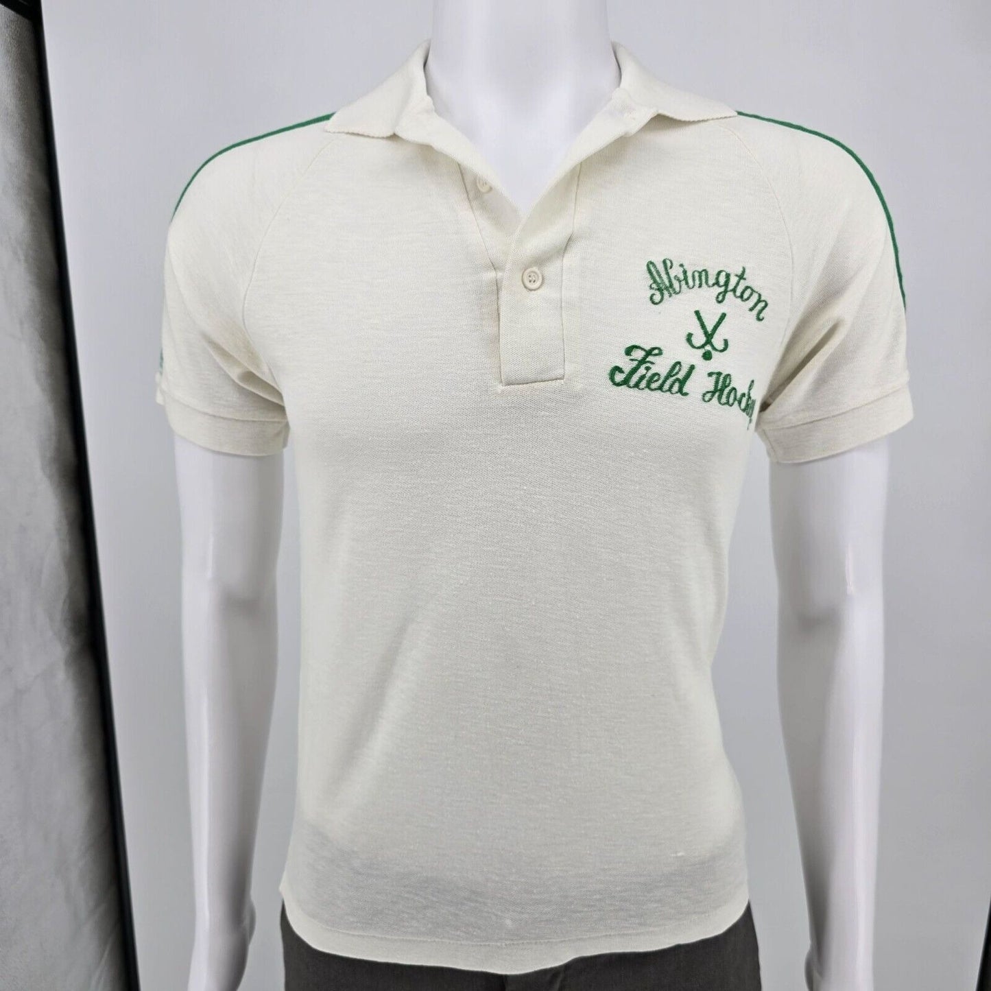 Vintage 1970s Your Advantage Abington Field Hockey Green Striped Polo Shirt (S)
