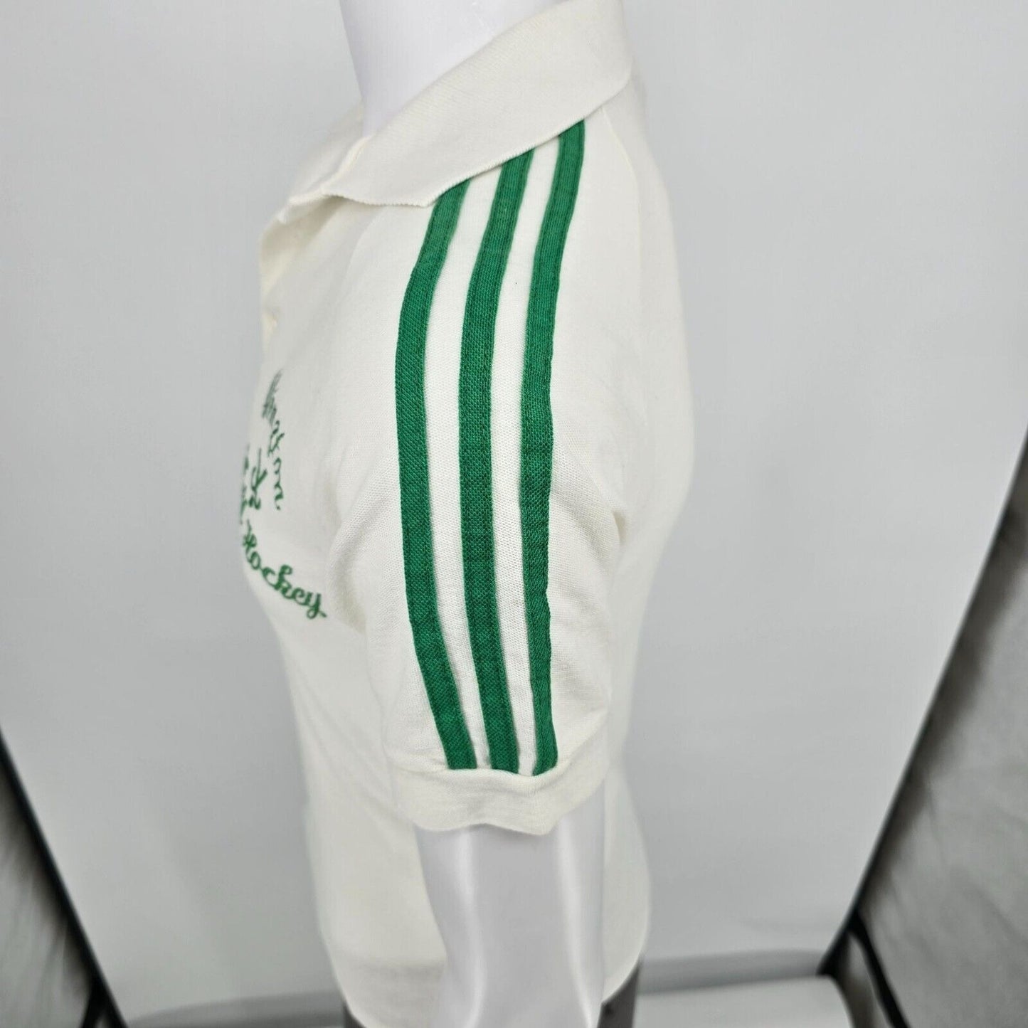 Vintage 1970s Your Advantage Abington Field Hockey Green Striped Polo Shirt (S)