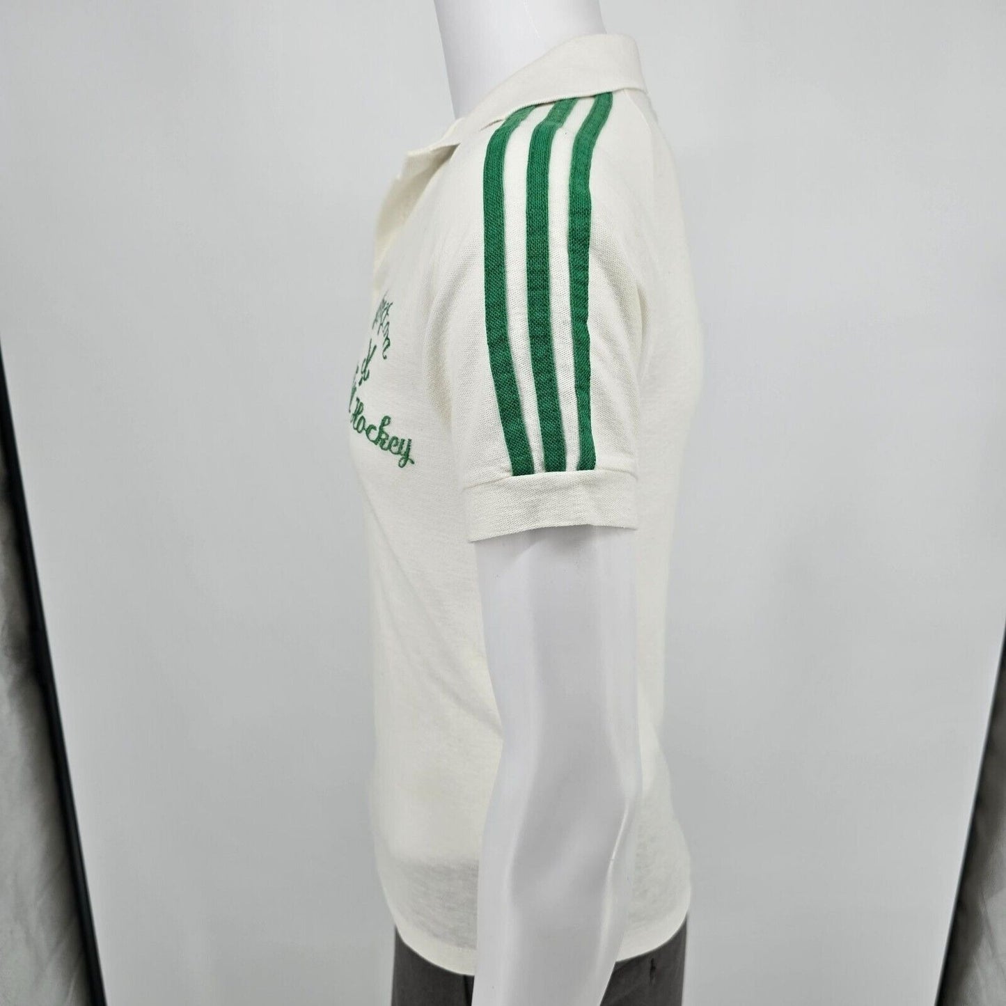 Vintage 1970s Your Advantage Abington Field Hockey Green Striped Polo Shirt (S)