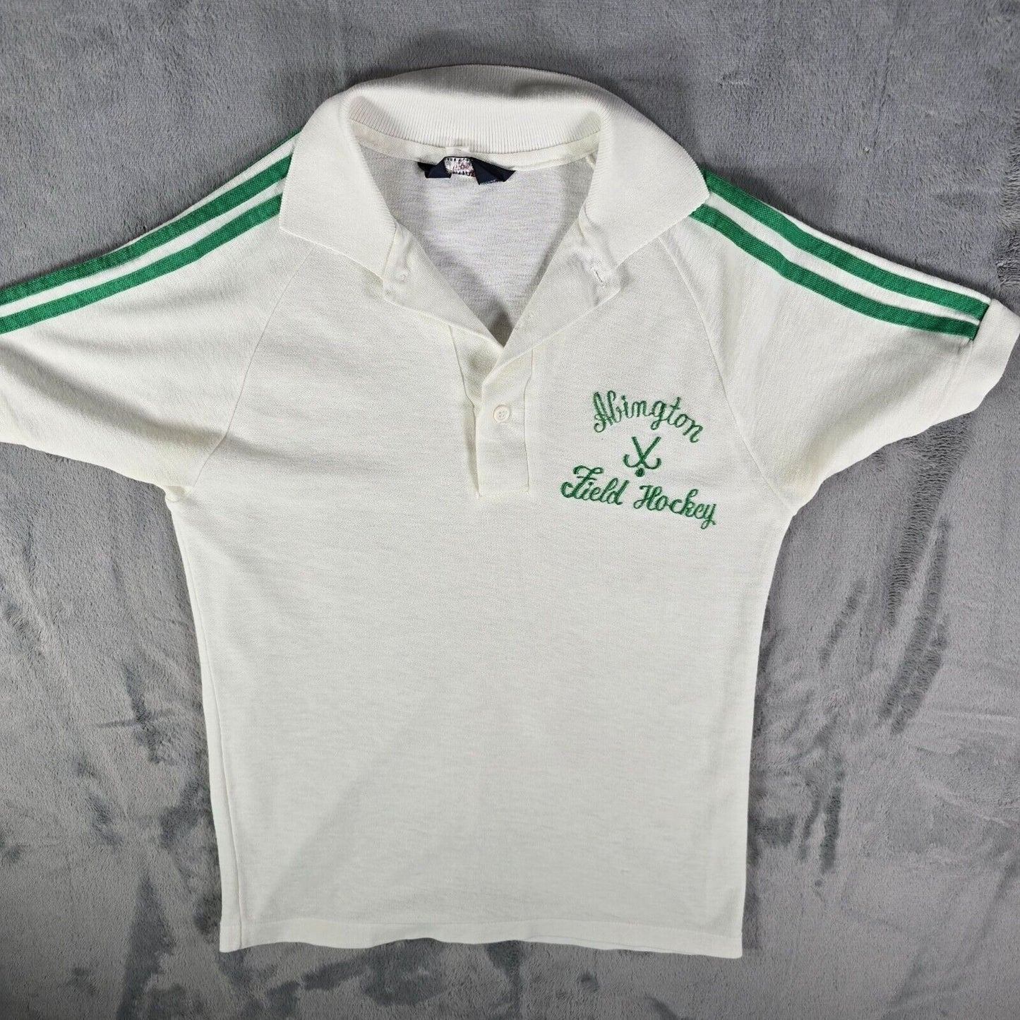 Vintage 1970s Your Advantage Abington Field Hockey Green Striped Polo Shirt (S)