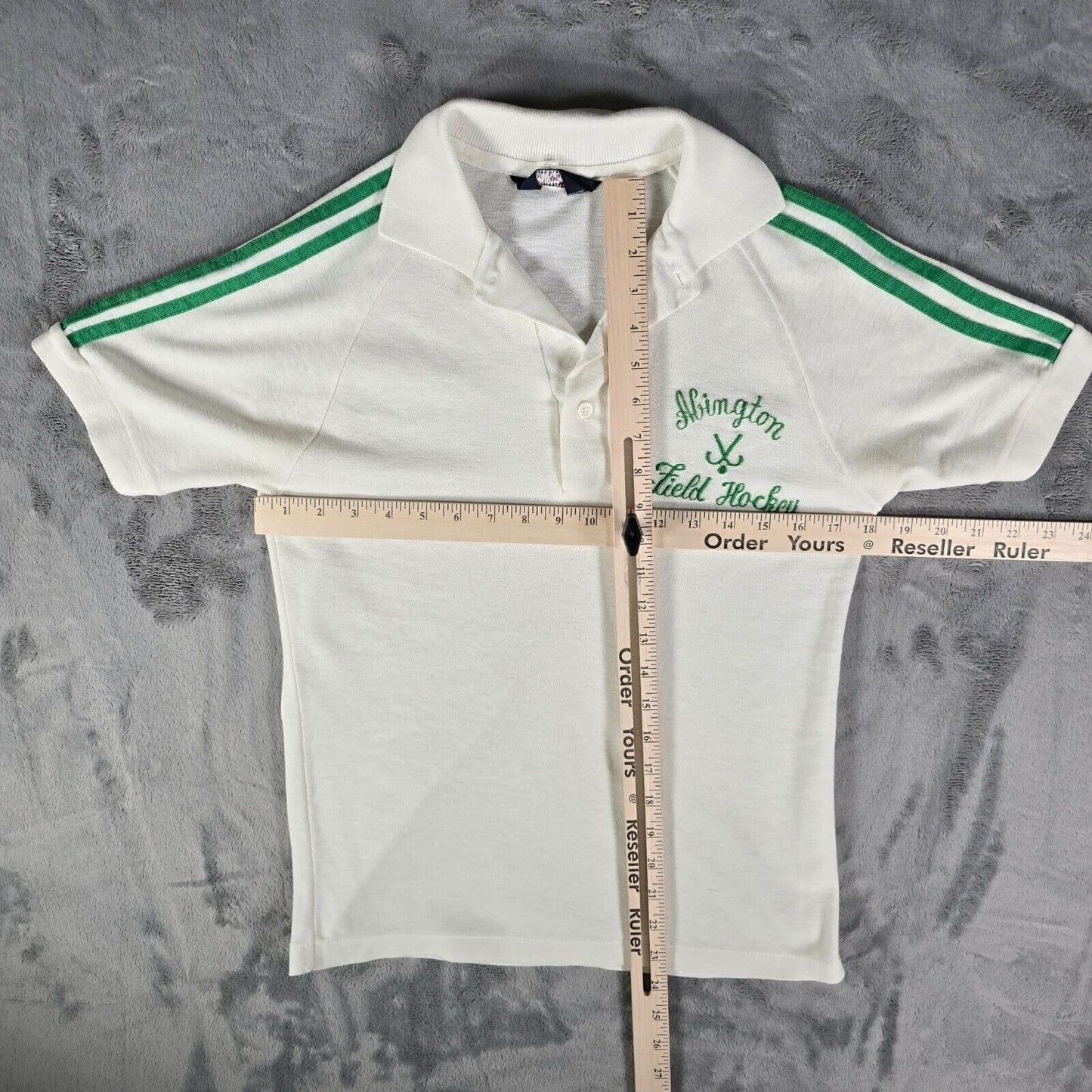 Vintage 1970s Your Advantage Abington Field Hockey Green Striped Polo Shirt (S)
