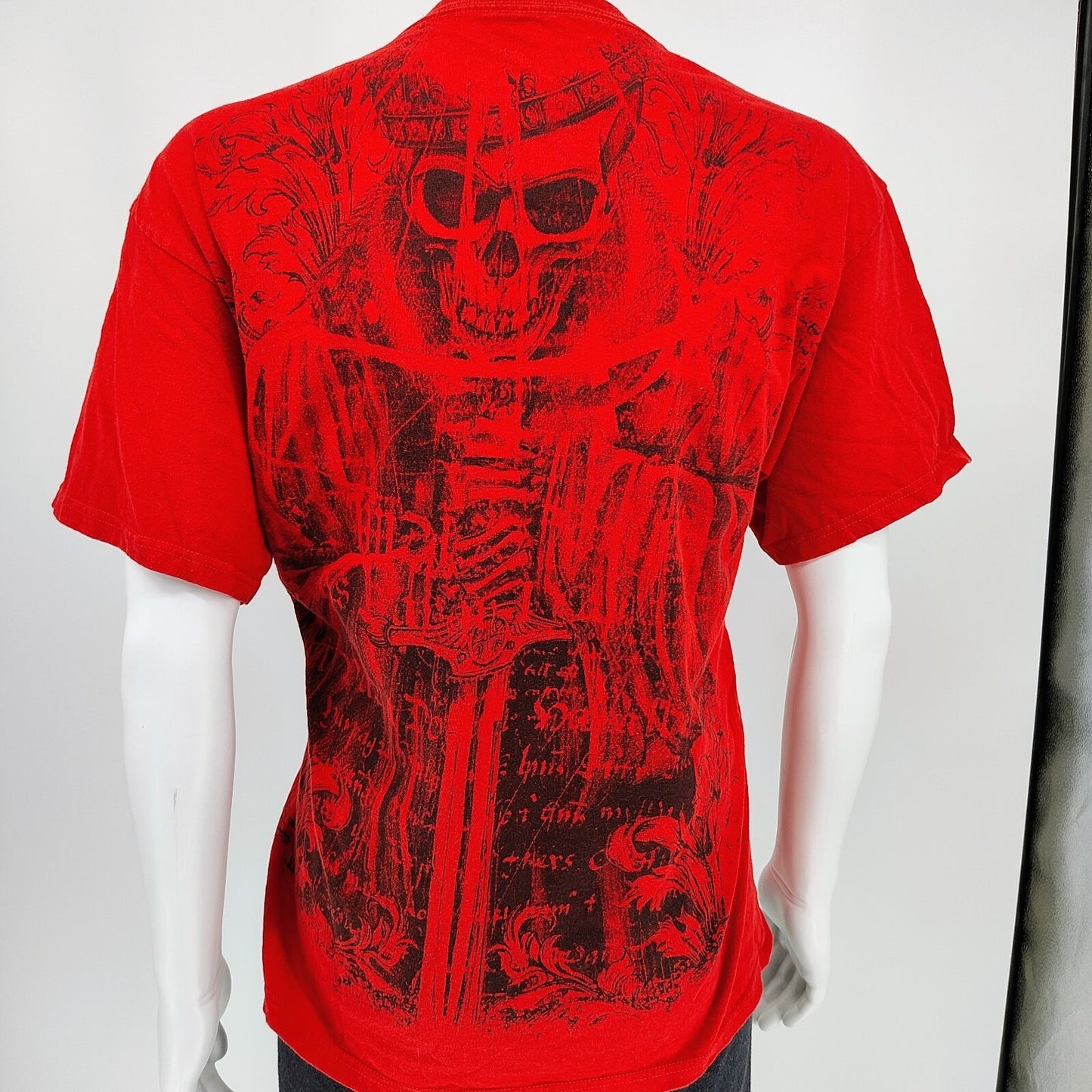 Sinister Brand Y2K Style MMA All Over Print Red Skull Graphic T-Shirt (XL)