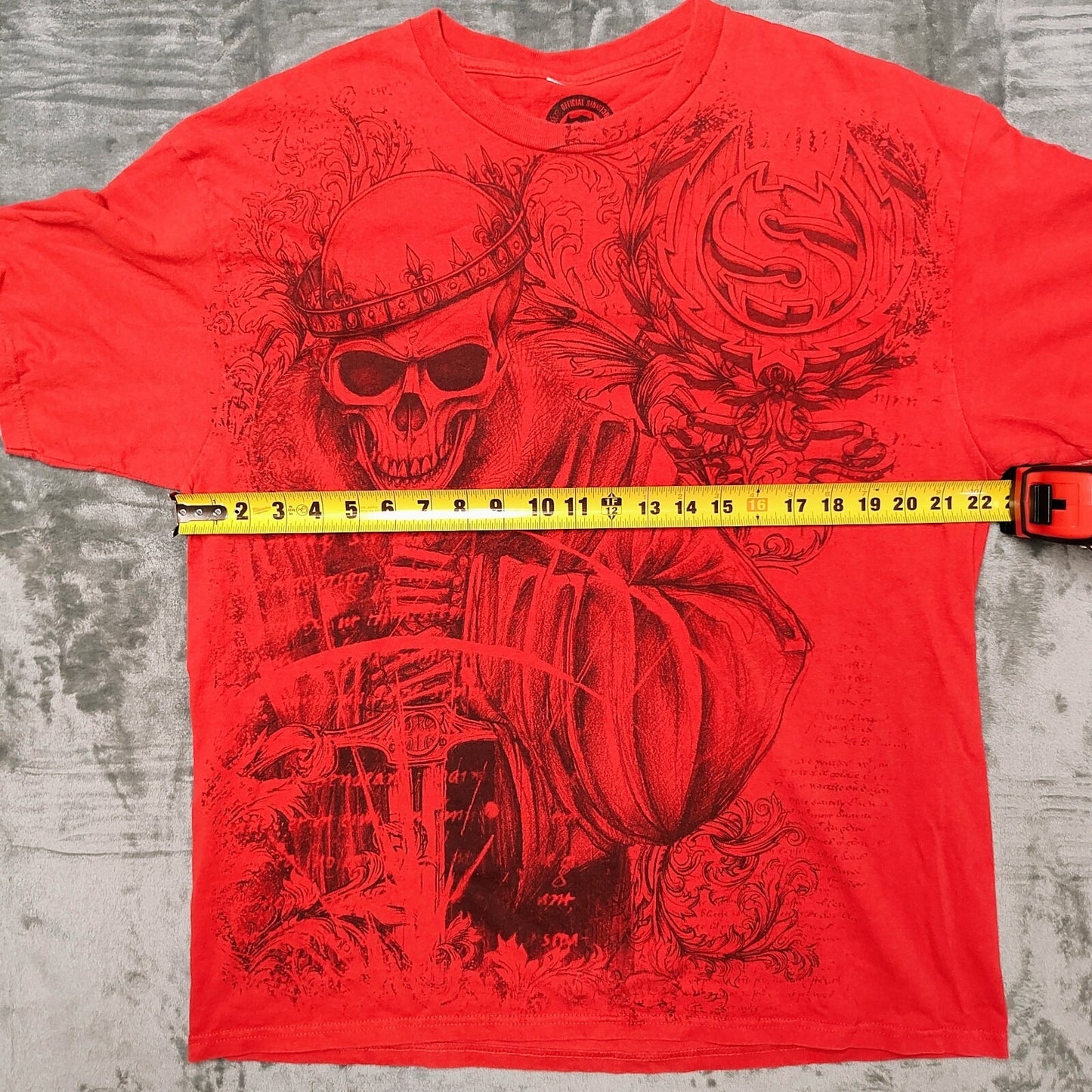 Sinister Brand Y2K Style MMA All Over Print Red Skull Graphic T-Shirt (XL)