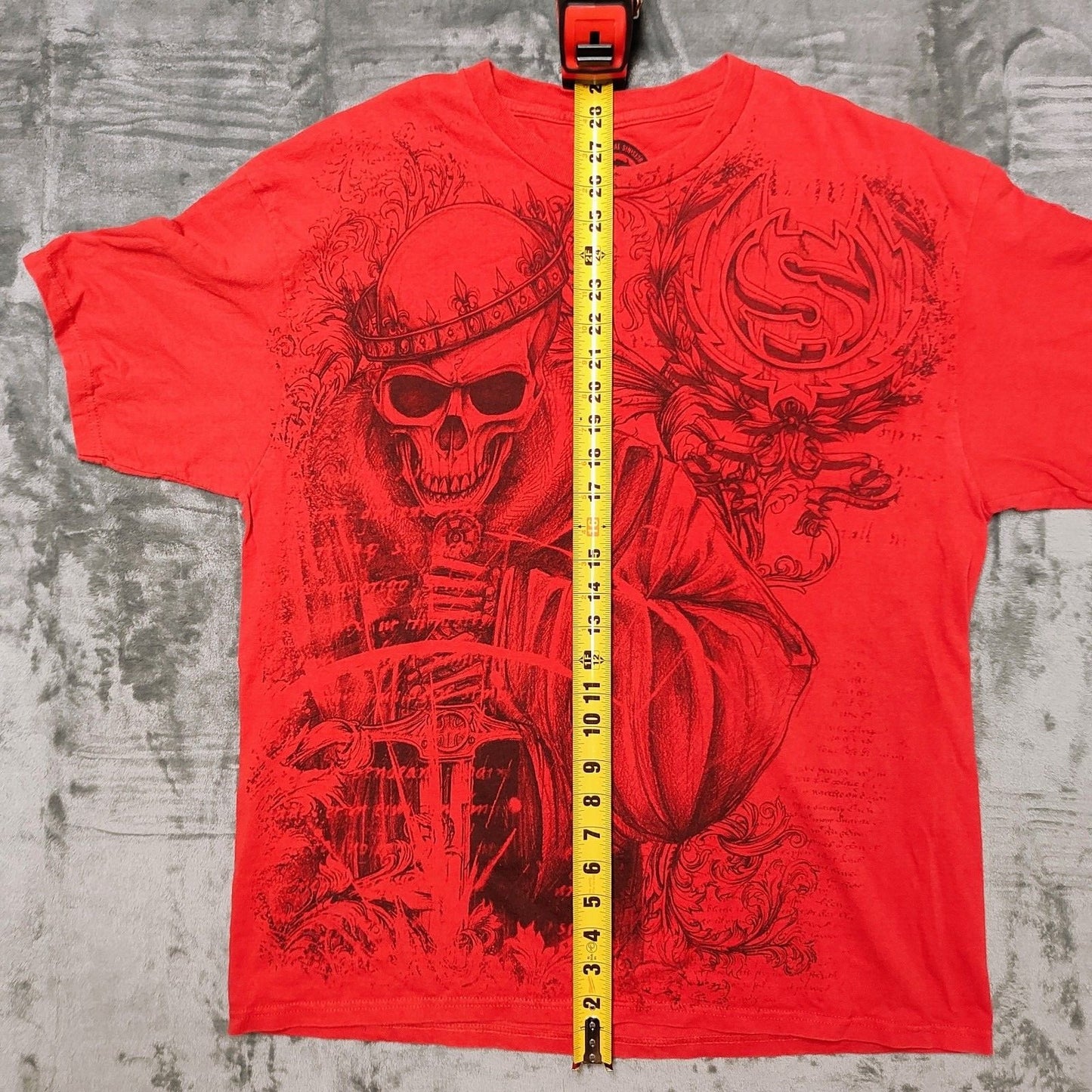 Sinister Brand Y2K Style MMA All Over Print Red Skull Graphic T-Shirt (XL)