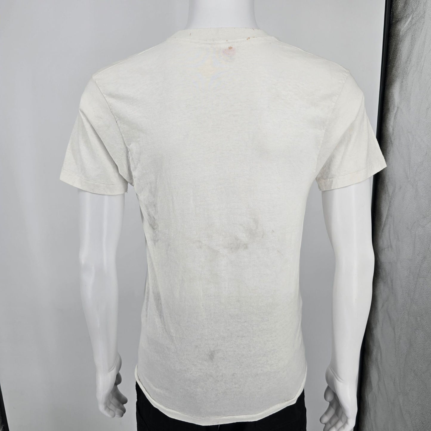 Distressed Vintage Early 1990s Hanes V-Neck Blank White Cotton T-Shirt (S)