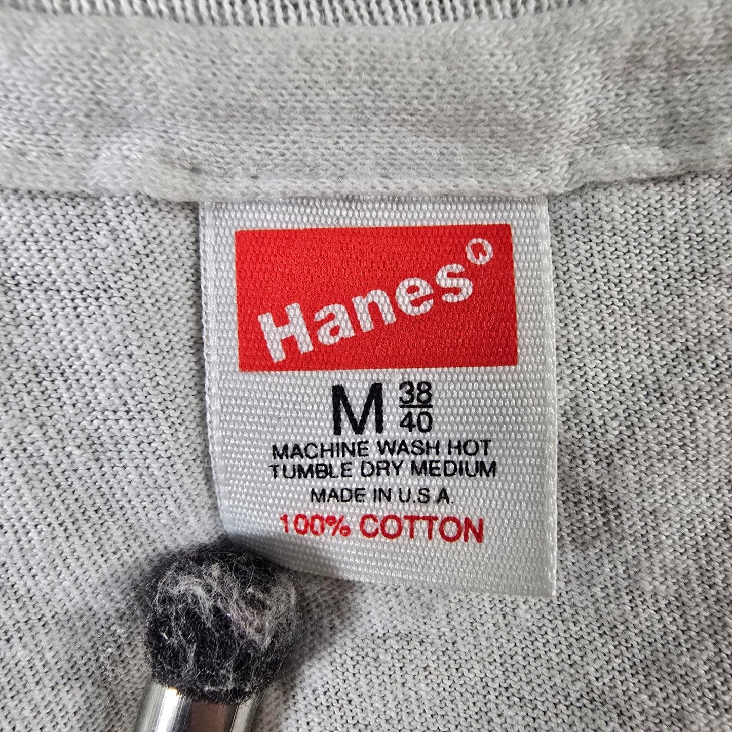 Distressed Vintage Early 1990s Hanes V-Neck Blank White Cotton T-Shirt (S)