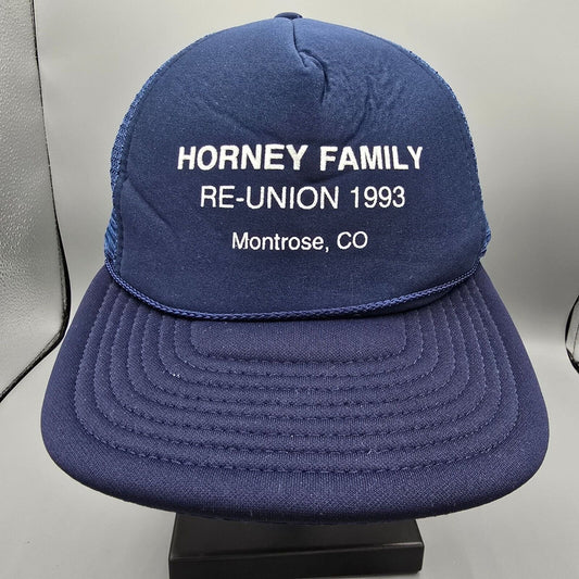 Vintage Horney Family Re-Union 1993 Montrose Colorado Blue Speedway Trucker Cap