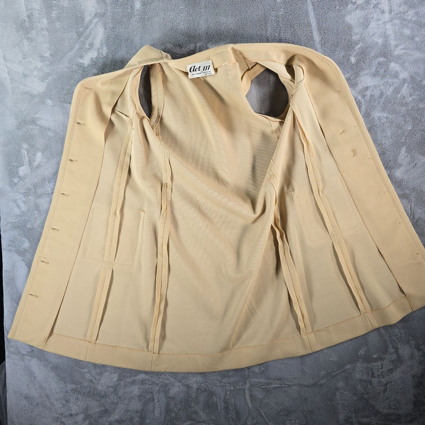 Vintage 1970s Act III Tan Dacron Polyester Belted Sleeveless Safari Dress (M)