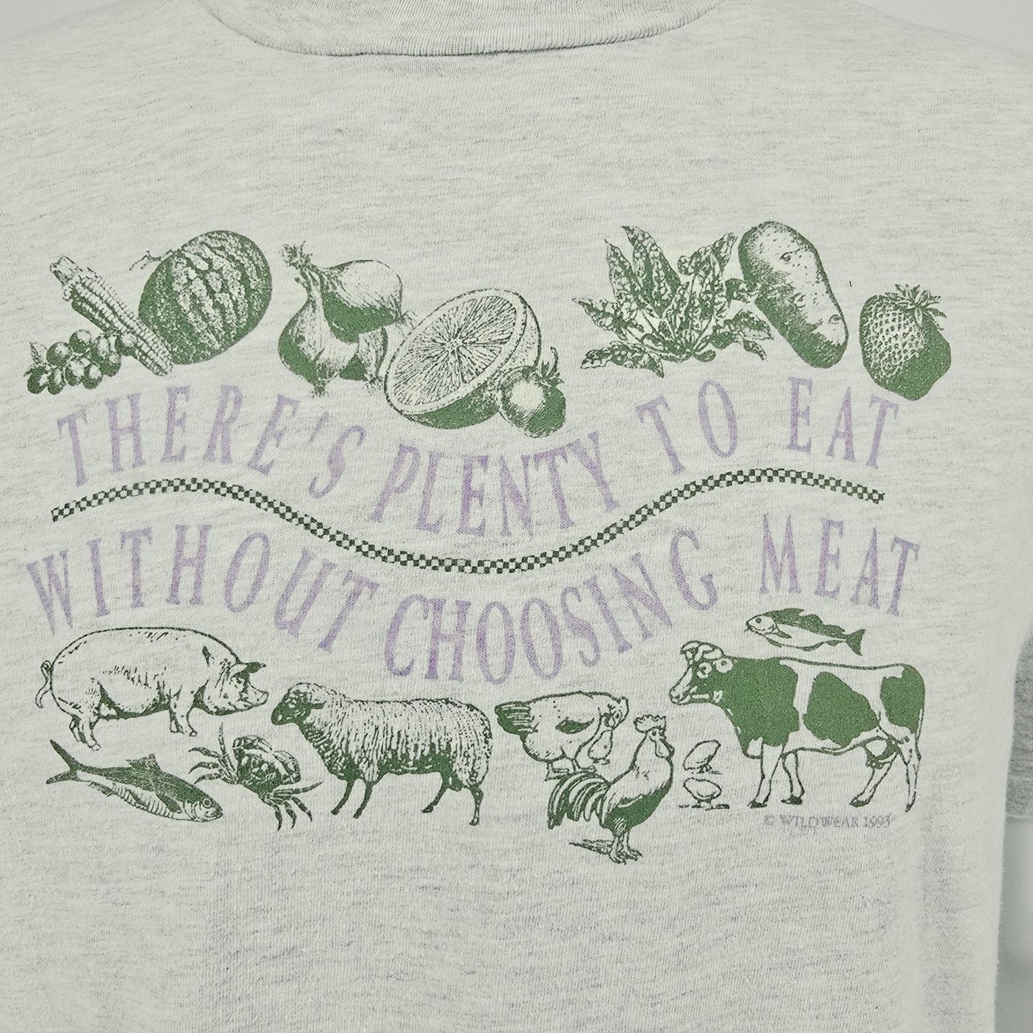Vintage 1990s There's Plenty to Eat Without Choosing Meat Vegetarian T-Shirt M/L