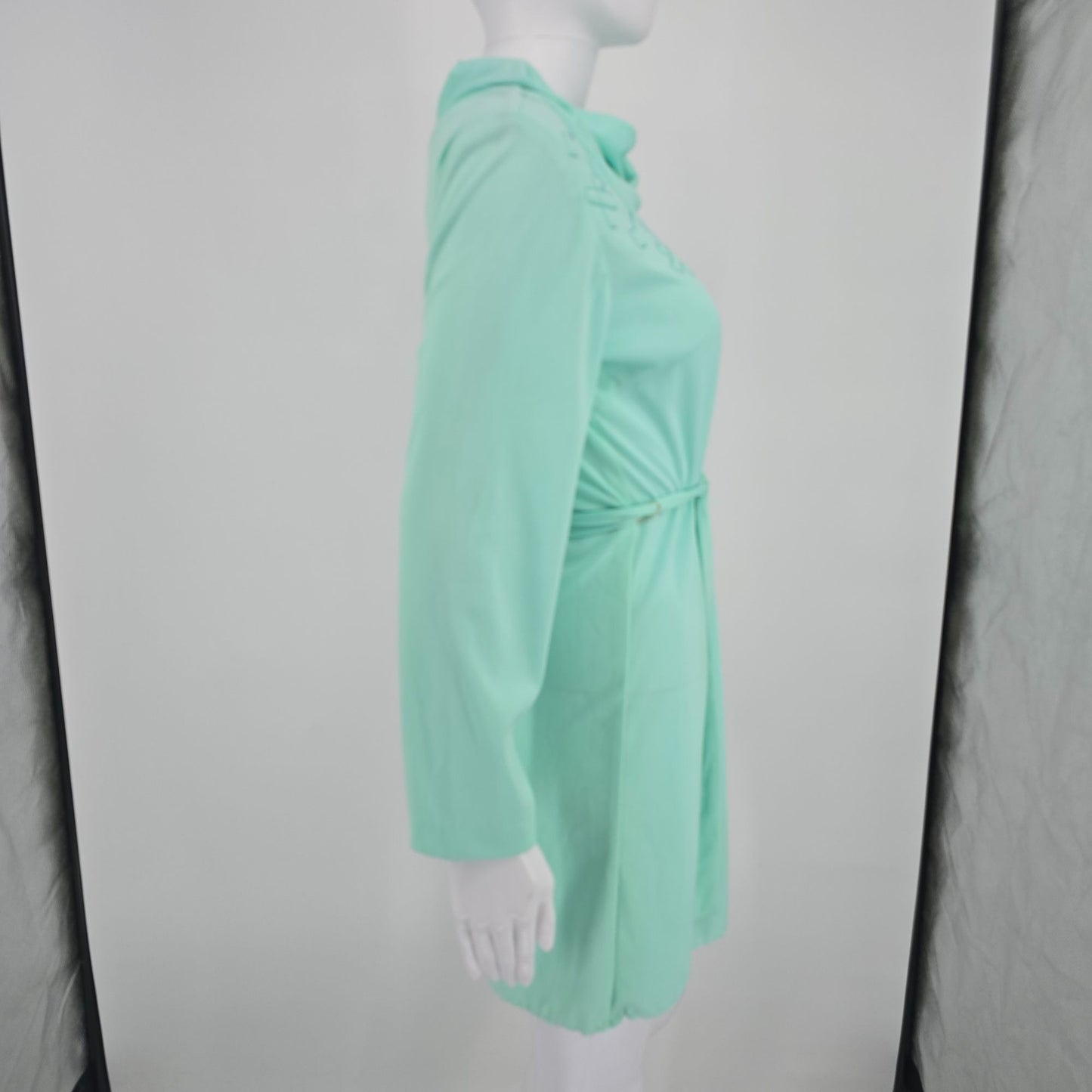 Vintage 1970s Beter Half Seafoam Green Cowl Neck Belted Mini Dress (S/M)
