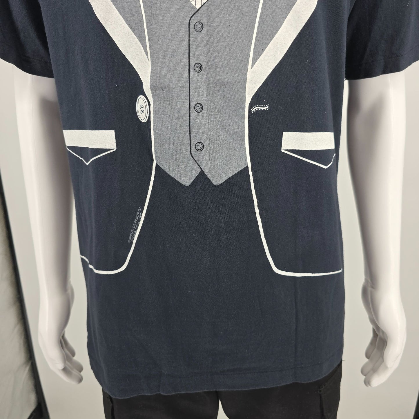 Vintage 1980s Hanes Beefy-T/Athletic Supporter LTD Tuxedo Print T-Shirt (L)