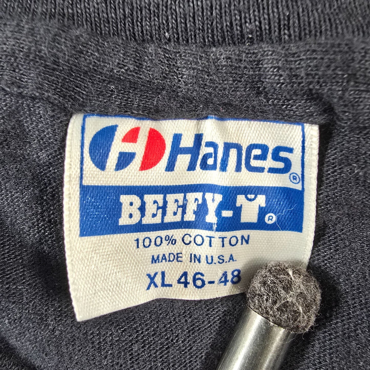 Vintage 1980s Hanes Beefy-T/Athletic Supporter LTD Tuxedo Print T-Shirt (L)