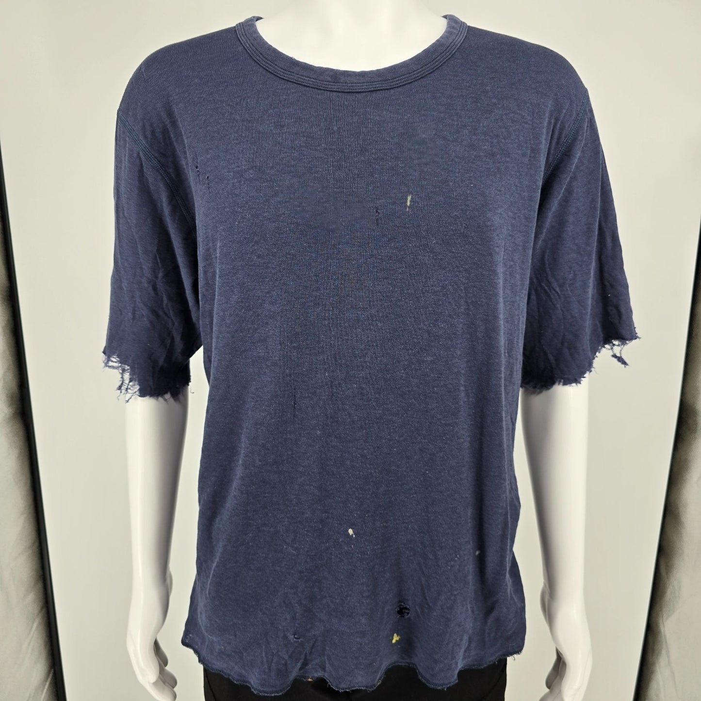 Thrashed Duofold Navy Blue Merino Wool/Nylon Blend Dual Layer Thermal Top (L/XL)