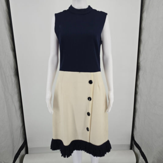 Vintage Early 1970s Bayberry Colorblock Sleeveless Knee Length Mod Dress (M)