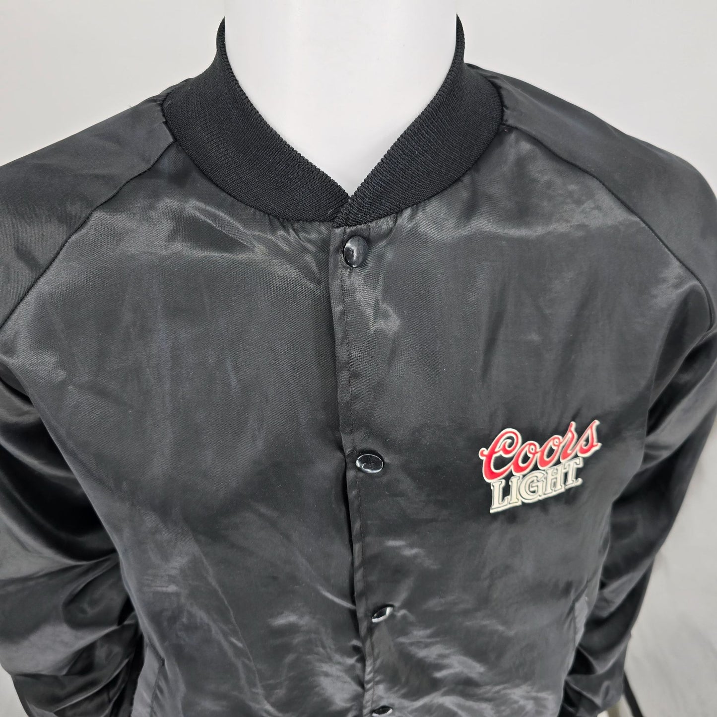 Vintage 1990s Egads Coors Light "The Silver Bullet" Nylon Satin Jacket (M)