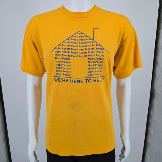 Distressed Vintage 1990s Mobil People "We're Here to Help" T-Shirt (L/XL)